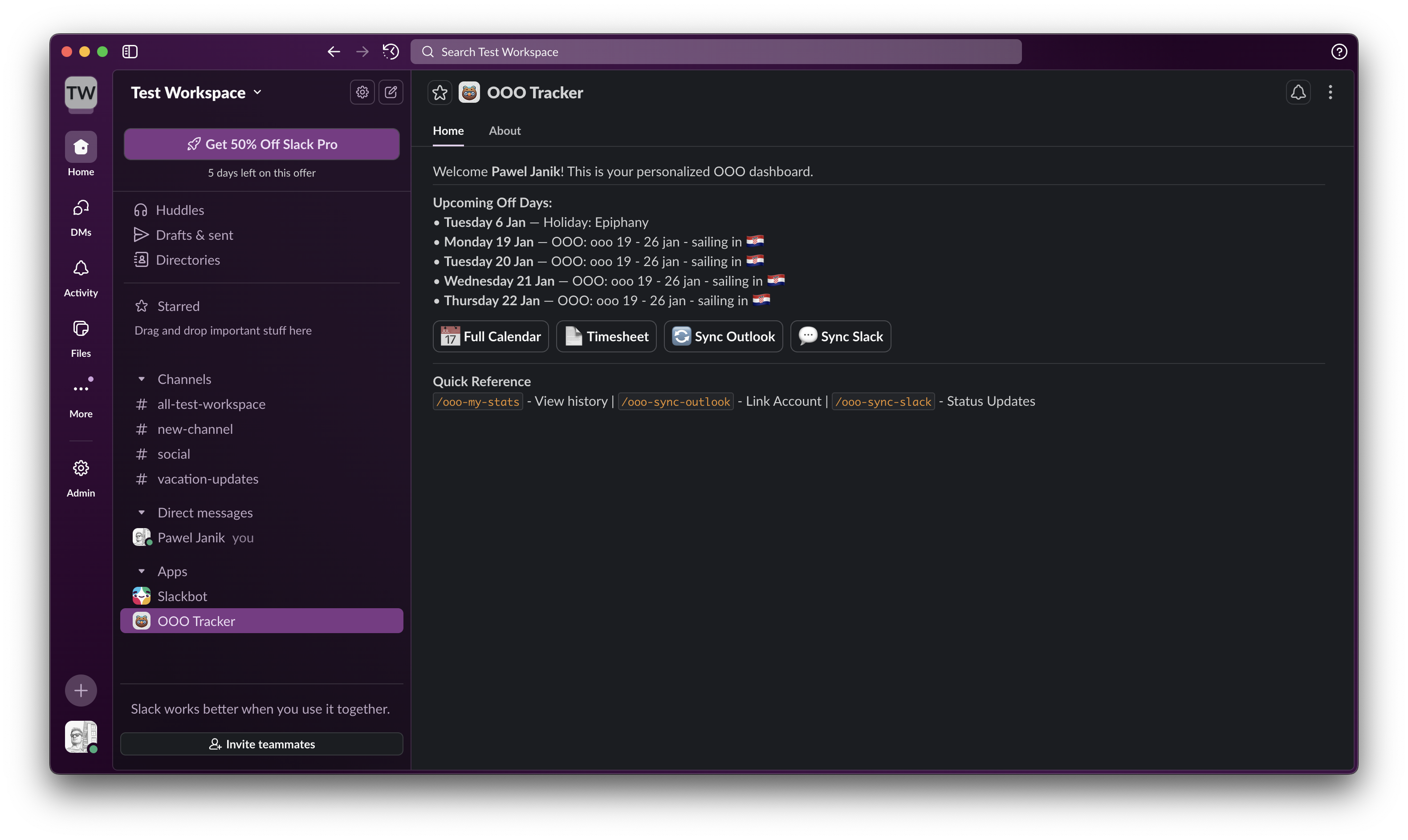 Slack Home Dashboard